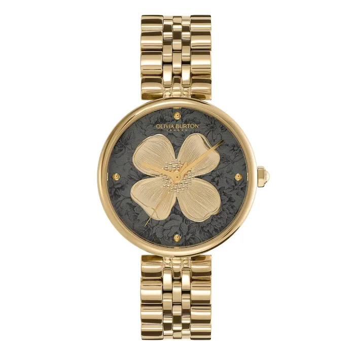 Olivia Burton Floral Watches Women 36mm Dogwood TBar Black and Gold Bracelet Watch