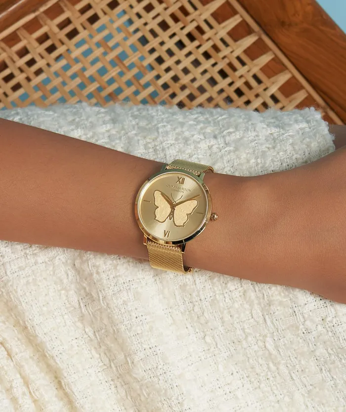 Olivia Burton Signature Watches Women 35mm Butterfly Ultra Slim Gold Mesh Watch
