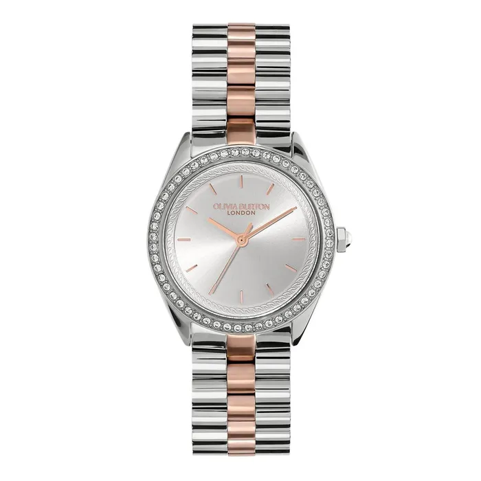 Olivia Burton Sports Luxe Watches Women 34mm Bejewelled Silver and Two Tone Bracelet Watch Olivia Burton Sports Luxe Watches Women 34mm Bejewelled Silver and Two Tone Bracelet Watch