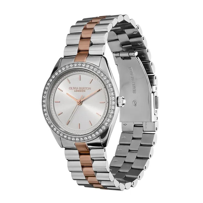Olivia Burton Sports Luxe Watches Women 34mm Bejewelled Silver and Two Tone Bracelet Watch