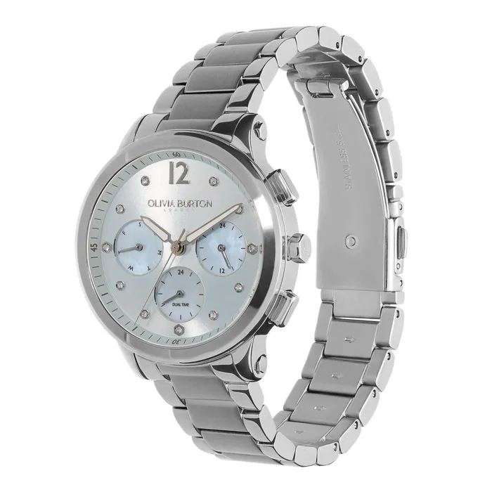 Olivia Burton Sports Luxe Watches Women 38mm MultiFunction Blue and Silver Bracelet Watch
