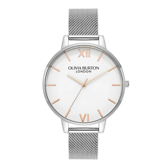 Olivia Burton White Dial Watches Women 38mm White and Silver Mesh Watch