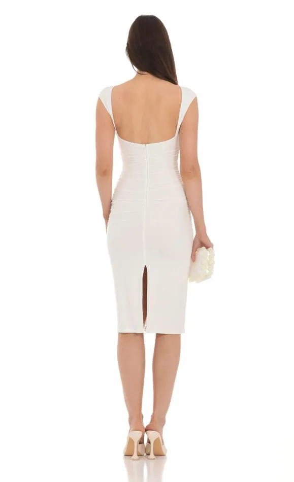 Open Back Ruched Midi Dress White Women LUCY IN THE SKY Midi Dresses