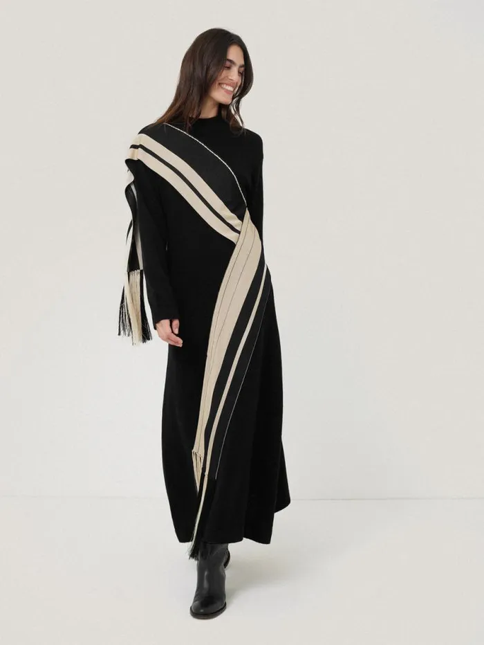Opera Scarf Knitted Dress Black Women Jigsaw Party