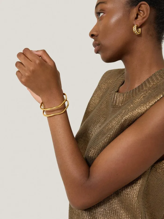 Organic Wave Bangle Gold Women Jigsaw Jewellery