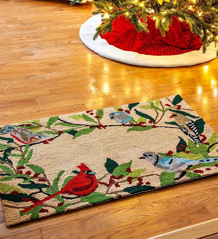 Outdoor Living Birds And Berries Holiday Hooked Accent Rug Plow and Hearth Doormats and Boot Trays