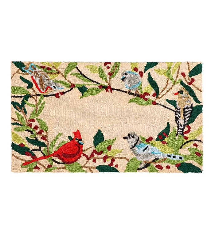 Outdoor Living Birds And Berries Holiday Hooked Accent Rug Plow and Hearth Doormats and Boot Trays