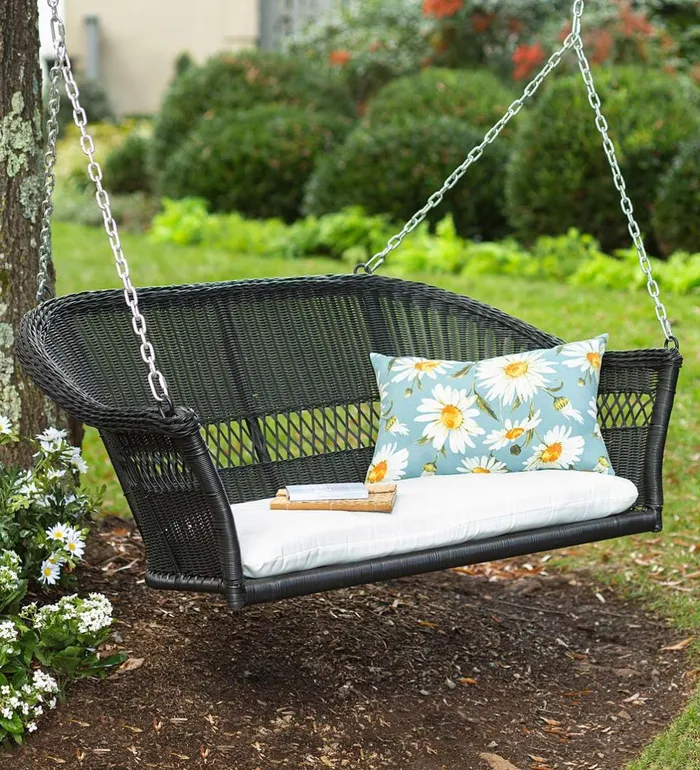 Outdoor Living Easy Care Resin Wicker Swing 8211 Natural Plow and Hearth Outdoor Wicker
