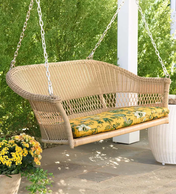 Outdoor Living Easy Care Resin Wicker Swing 8211 Natural Plow and Hearth Outdoor Wicker