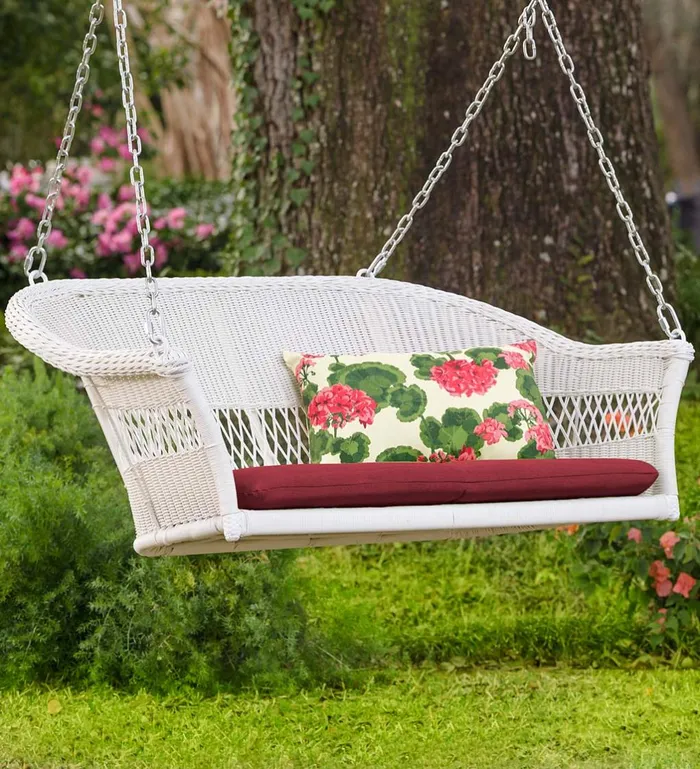 Outdoor Living Easy Care Resin Wicker Swing 8211 Natural Plow and Hearth Outdoor Wicker