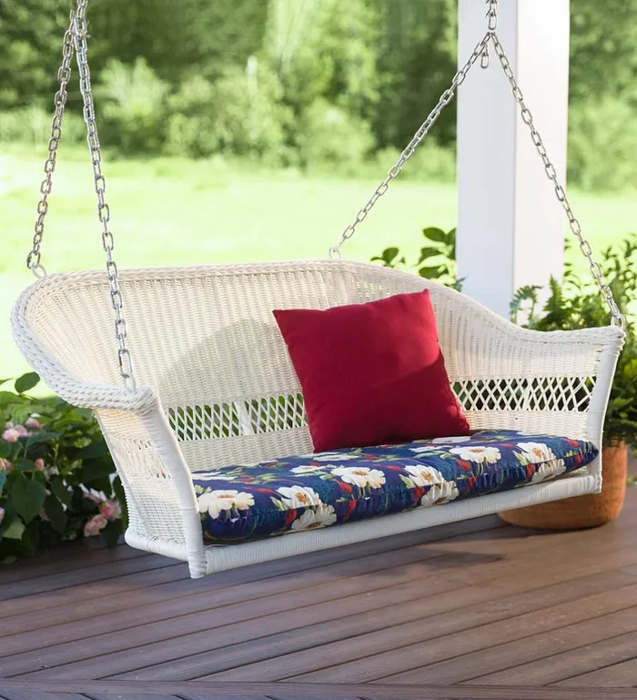 Outdoor Living Easy Care Resin Wicker Swing 8211 Natural Plow and Hearth Outdoor Wicker