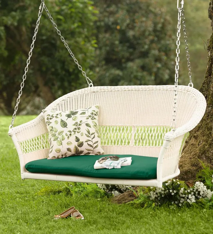 Outdoor Living Easy Care Resin Wicker Swing 8211 Natural Plow and Hearth Outdoor Wicker