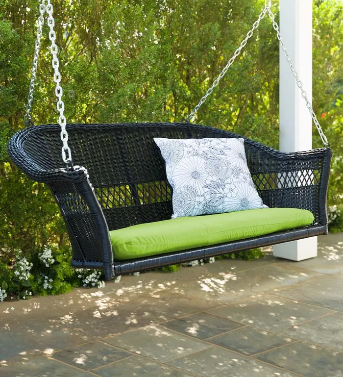 Outdoor Living Easy Care Resin Wicker Swing 8211 Natural Plow and Hearth Outdoor Wicker
