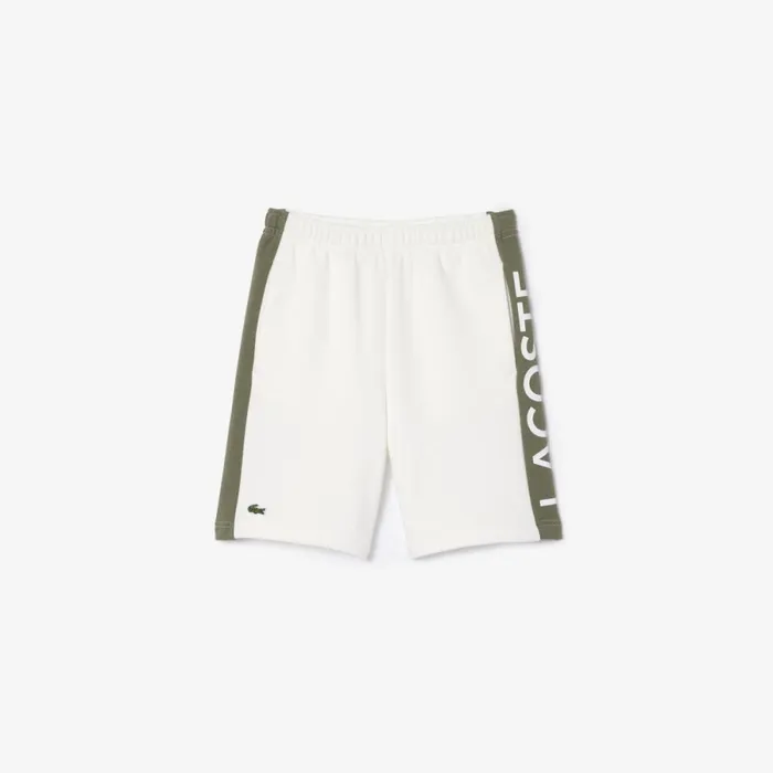 Pants and Shorts Kids Lacoste Kids Striped Organic Cotton Shorts White Khaki Green Imi