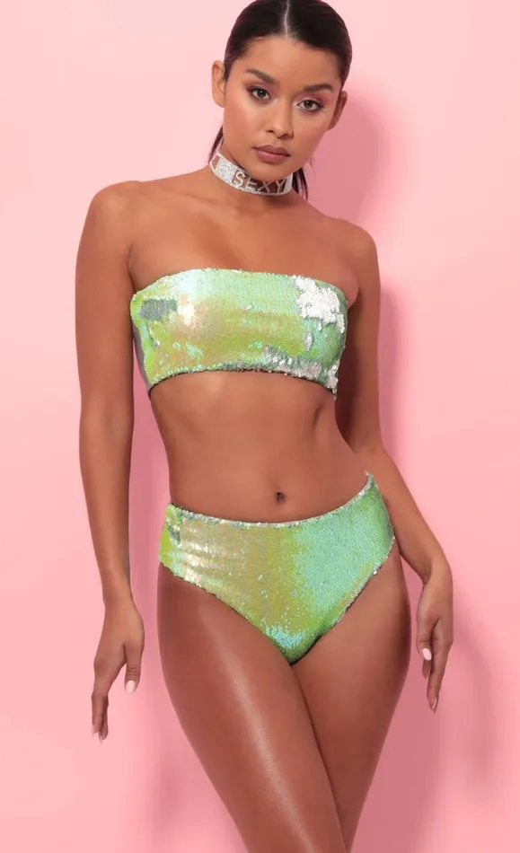 Party Sequin Swim Set Lime Green Women LUCY IN THE SKY Swimwear