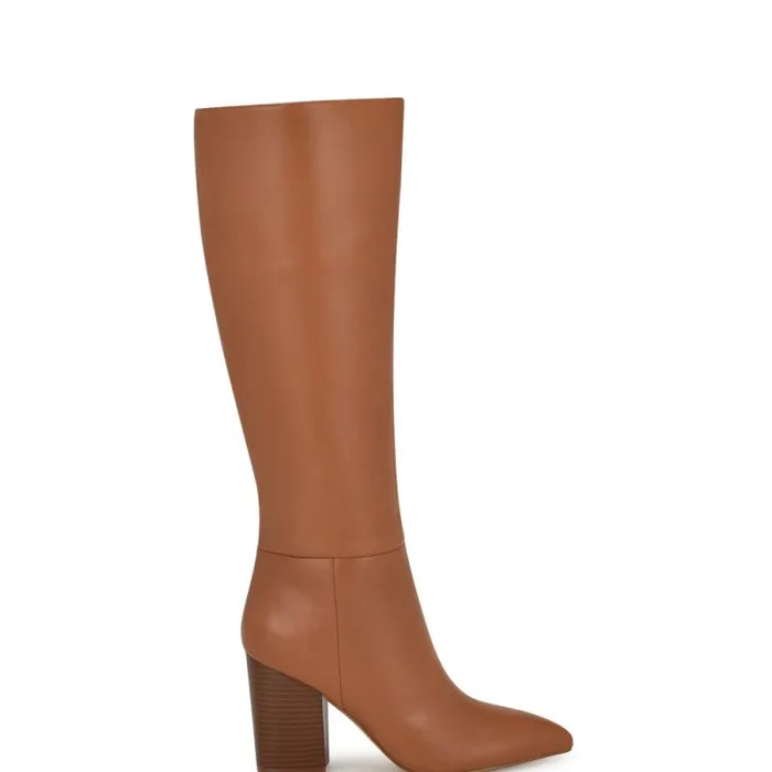Peachey Heeled Boots Natural Leather Women Nine West Boots and Booties
