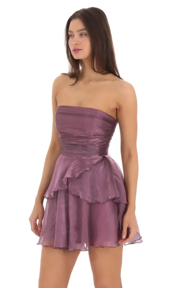 Petal Ruffle Strapless Dress Purple Women LUCY IN THE SKY Mini Dresses Petal Ruffle Strapless Dress Purple Women LUCY IN THE SKY Mini Dresses