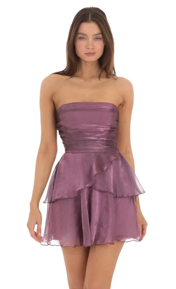 Petal Ruffle Strapless Dress Purple Women LUCY IN THE SKY Mini Dresses Petal Ruffle Strapless Dress Purple Women LUCY IN THE SKY Mini Dresses