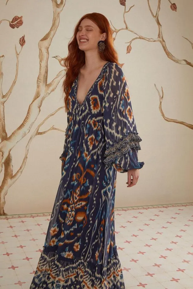 Pineaple Ikat Blue Maxi Dress Women FARM Rio Maxi Dresses