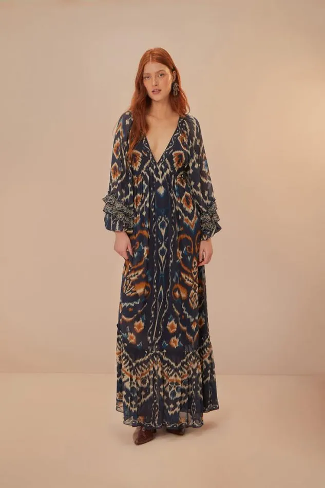 Pineaple Ikat Blue Maxi Dress Women FARM Rio Maxi Dresses