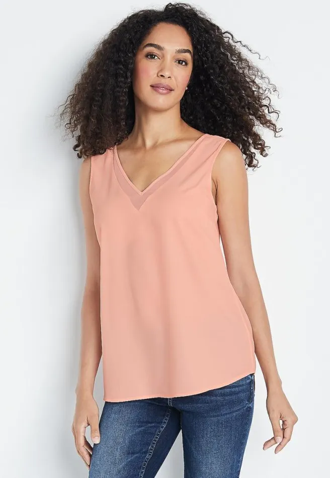 Pink Sheer Inset V Neck Tank Top Women Maurices Tops