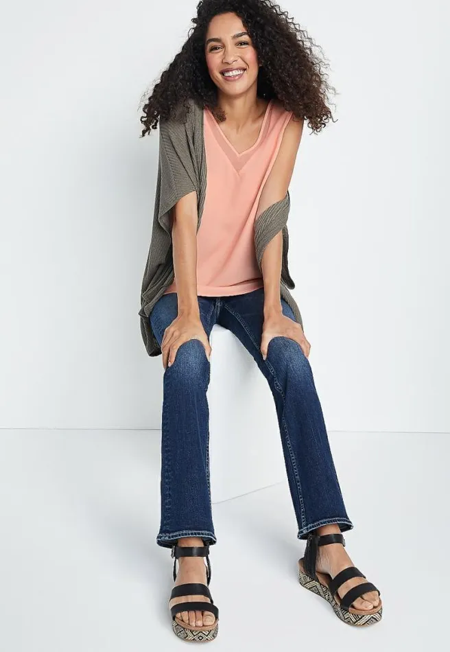 Pink Sheer Inset V Neck Tank Top Women Maurices Tops