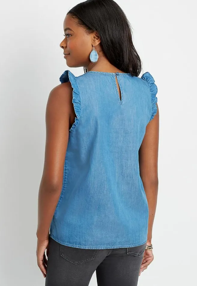 Pleated Flutter Sleeve Tank Top Women Maurices Tops