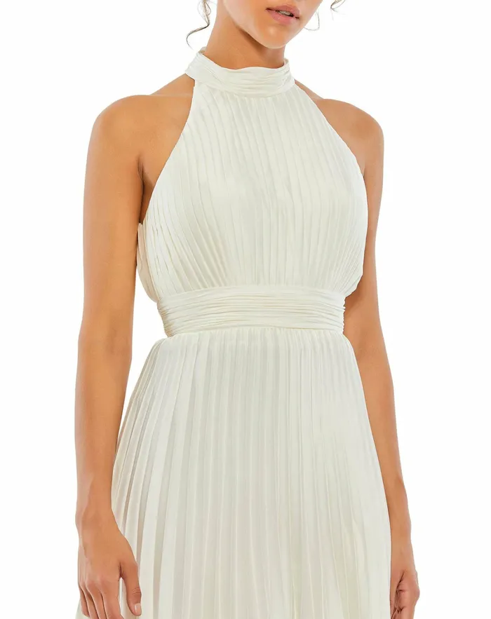 Pleated Halter Neck Mini Dress White Women Daytime Dresses Mac Duggal