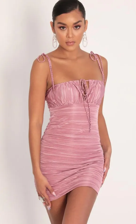 Pleated Satin Dress Mauve Women LUCY IN THE SKY Mini Dresses