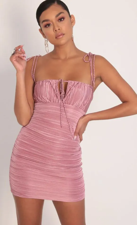 Pleated Satin Dress Mauve Women LUCY IN THE SKY Mini Dresses Pleated Satin Dress Mauve Women LUCY IN THE SKY Mini Dresses