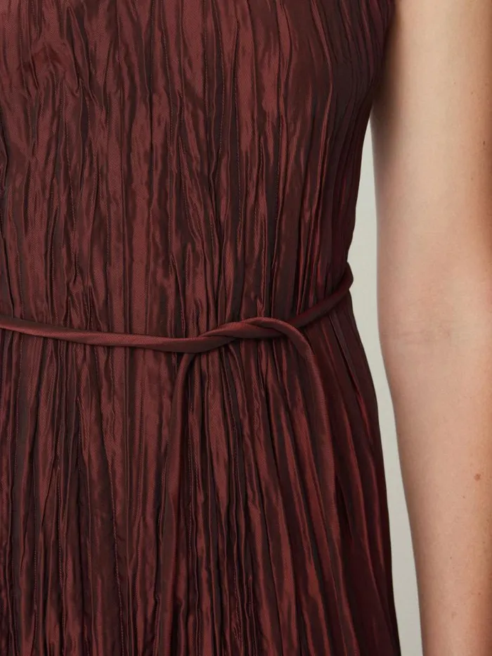 Plisse Belted Dress Red Women Jigsaw Party