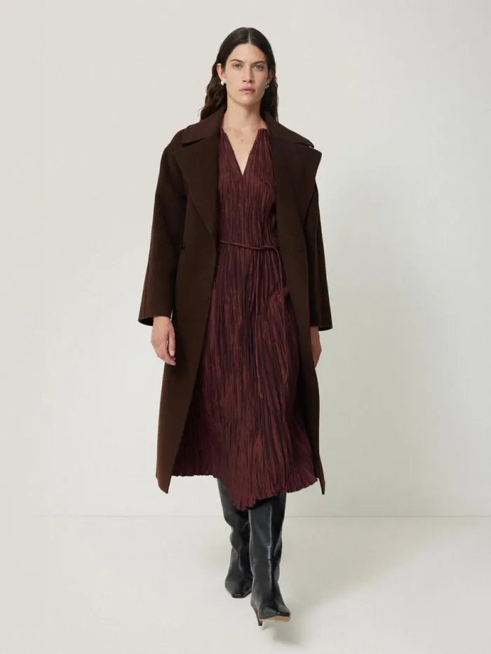 Plisse Belted Dress Red Women Jigsaw Party