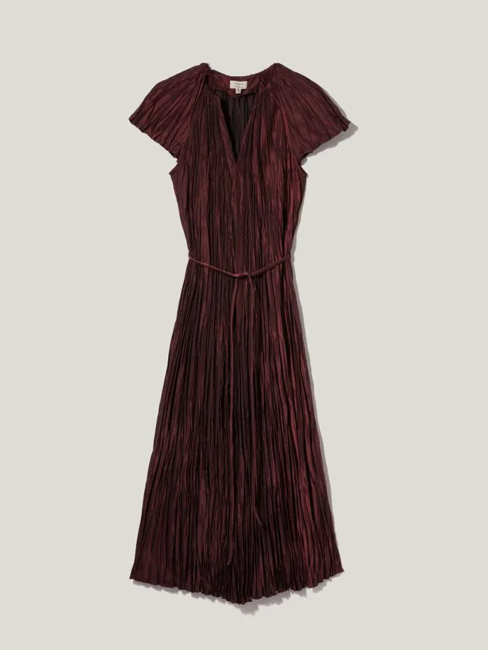 Plisse Belted Dress Red Women Jigsaw Party