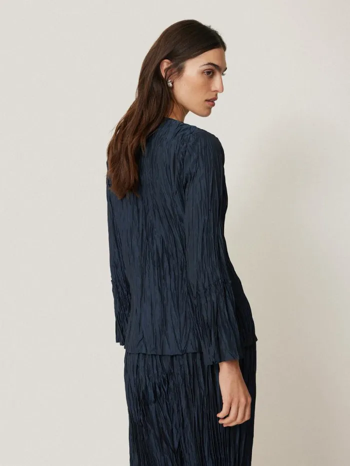Plisse Button Up Top Navy Women Jigsaw Coords