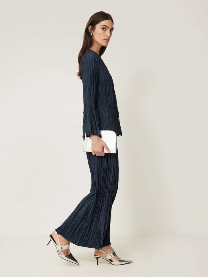 Plisse Button Up Top Navy Women Jigsaw Coords
