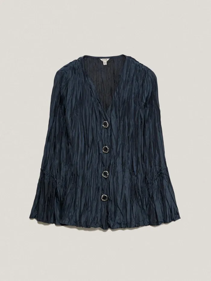 Plisse Button Up Top Navy Women Jigsaw Coords