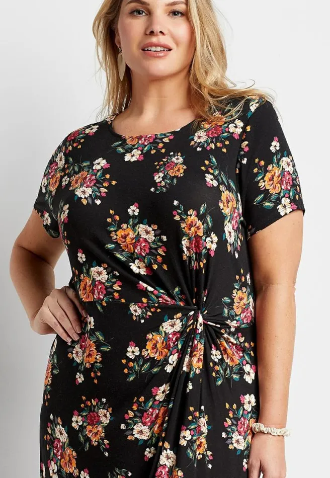 Plus Size 247 Black Floral Front Knot Maxi Dress Women Maurices Plus Dresses and Jumpsuits