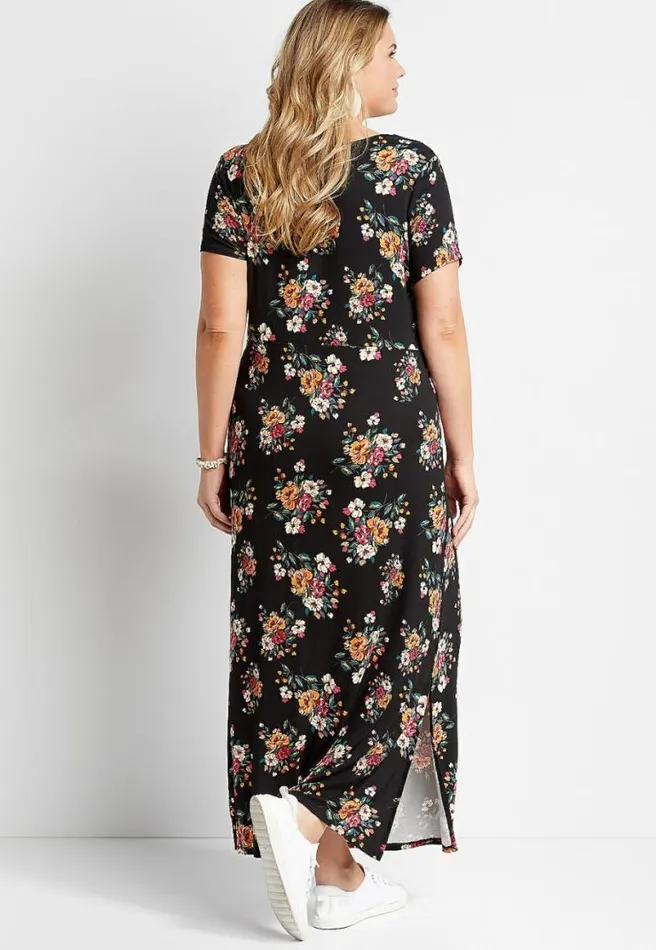 Plus Size 247 Black Floral Front Knot Maxi Dress Women Maurices Plus Dresses and Jumpsuits