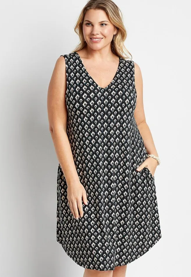 Plus Size 247 Black Mixed Print Shift Dress Women Maurices Plus Dresses and Jumpsuits