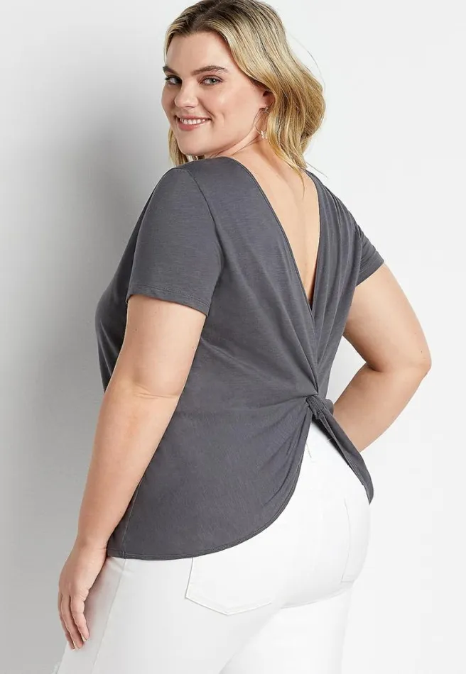 Plus Size 247 Gray Knot Back Tee Women Maurices Plus Tops