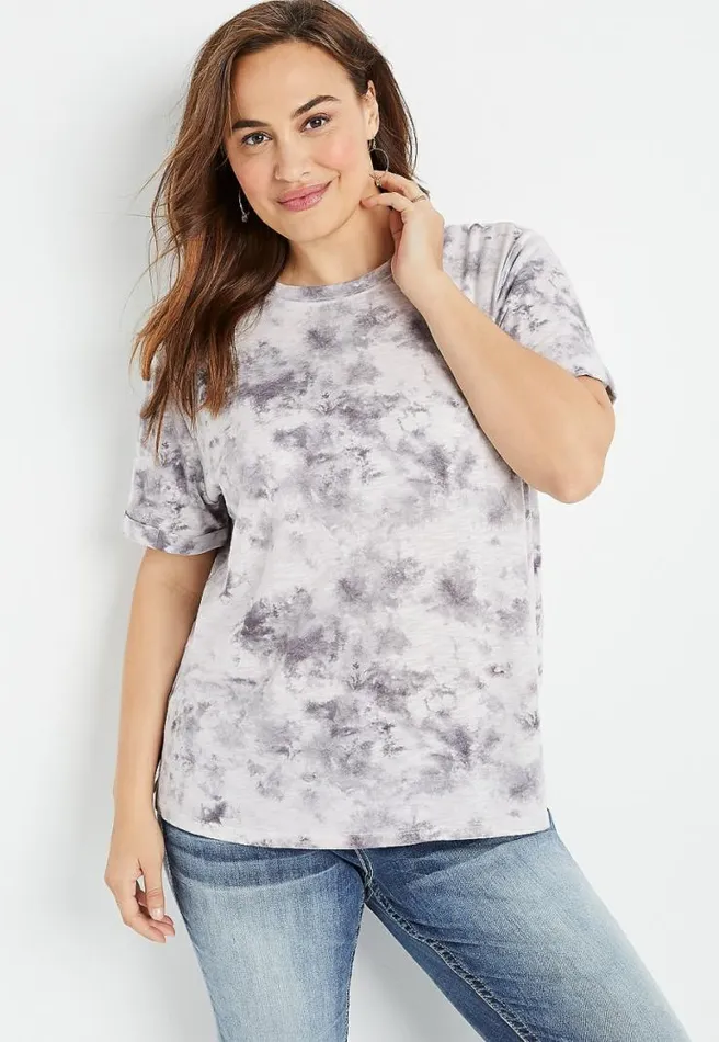 Plus Size 247 Gray Tie Dye Oversized Boyfriend Tee Women Maurices Plus Tops