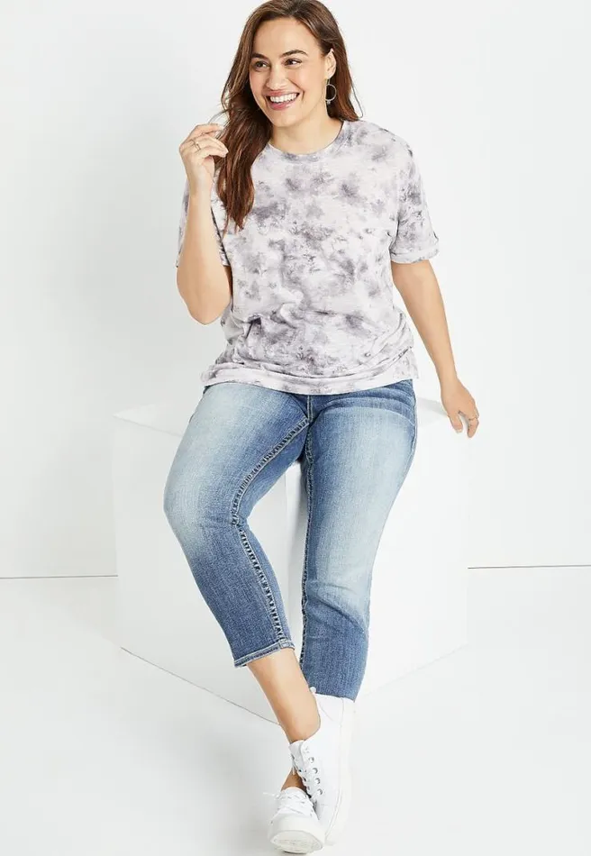 Plus Size 247 Gray Tie Dye Oversized Boyfriend Tee Women Maurices Plus Tops