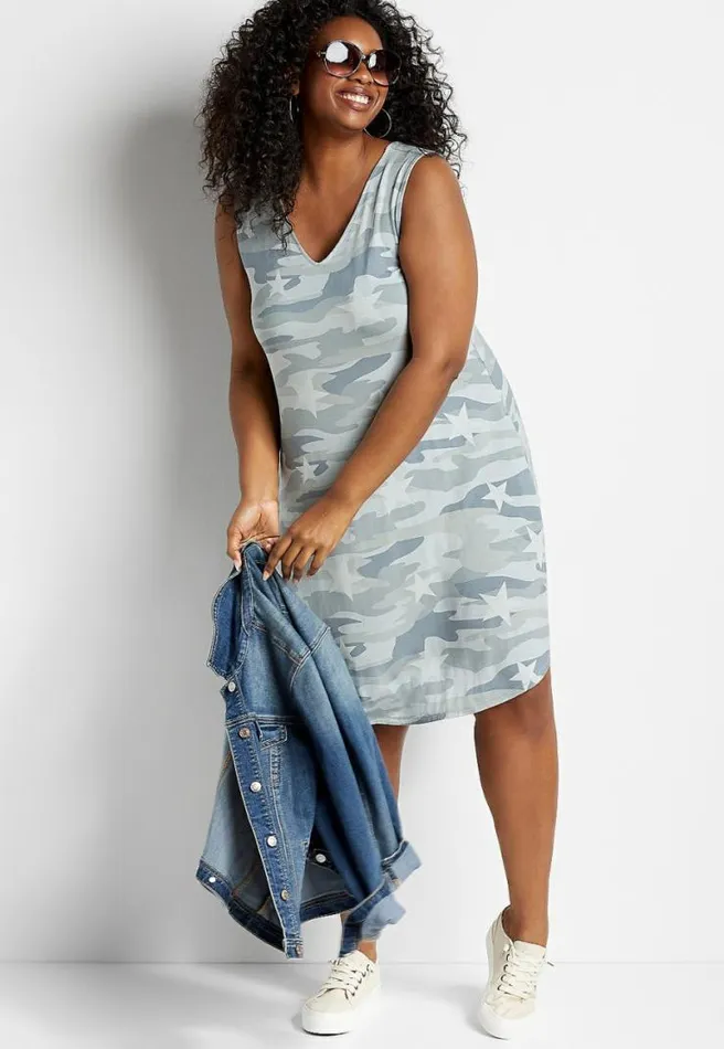 Plus Size 247 Green Star Camo Shift Dress Women Maurices Plus Dresses and Jumpsuits