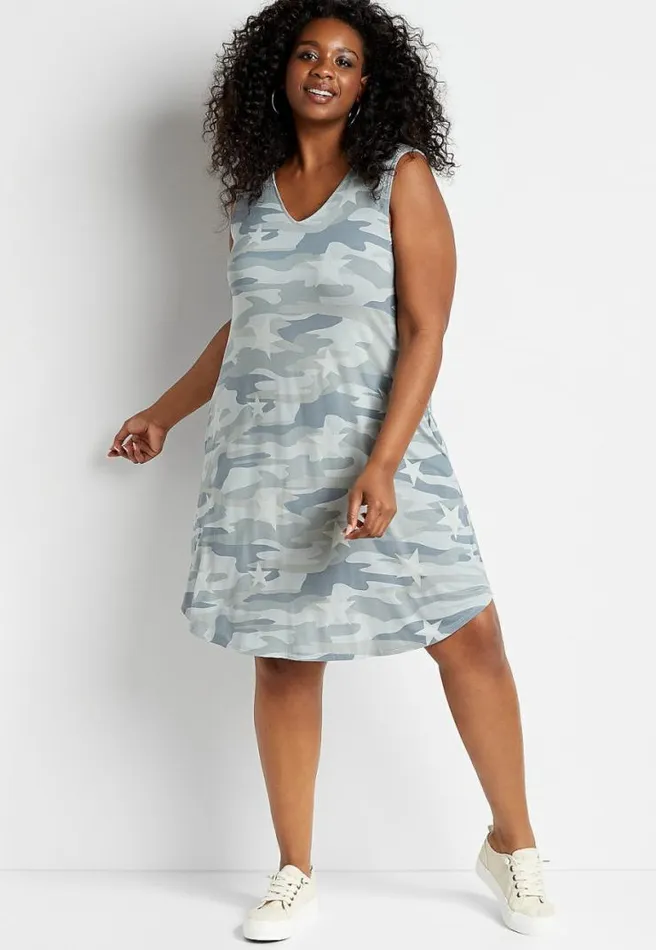 Plus Size 247 Green Star Camo Shift Dress Women Maurices Plus Dresses and Jumpsuits