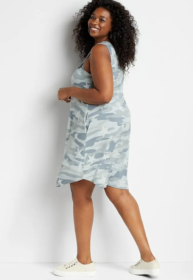 Plus Size 247 Green Star Camo Shift Dress Women Maurices Plus Dresses and Jumpsuits