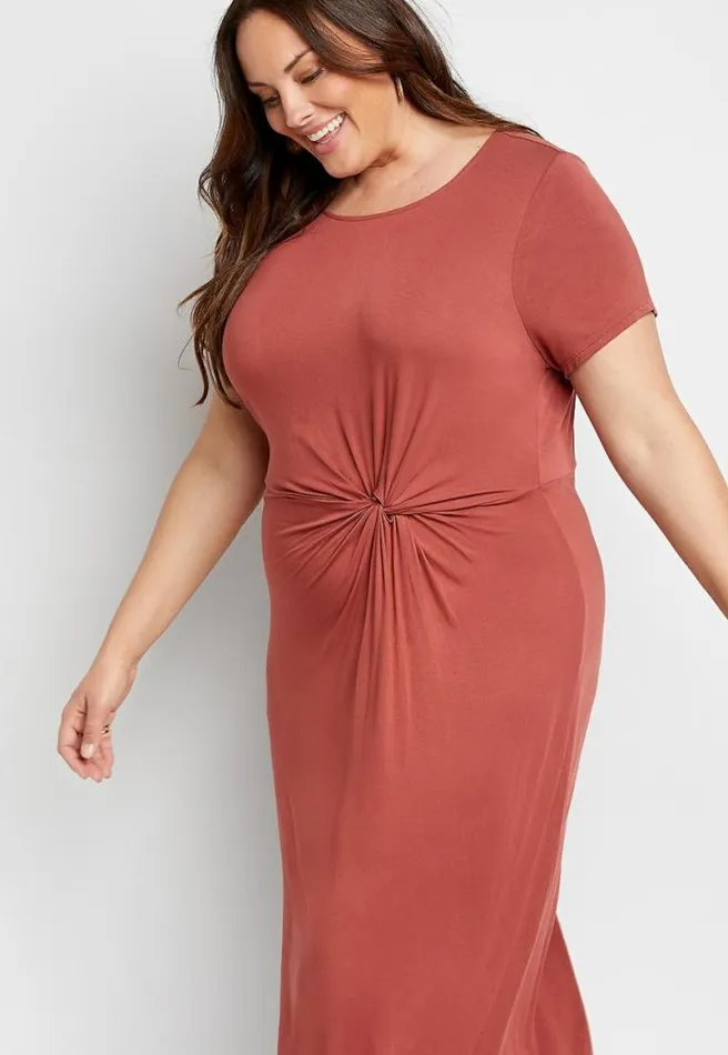 Plus Size 247 Pink Knot Front Maxi Dress Women Maurices Plus Dresses and Jumpsuits