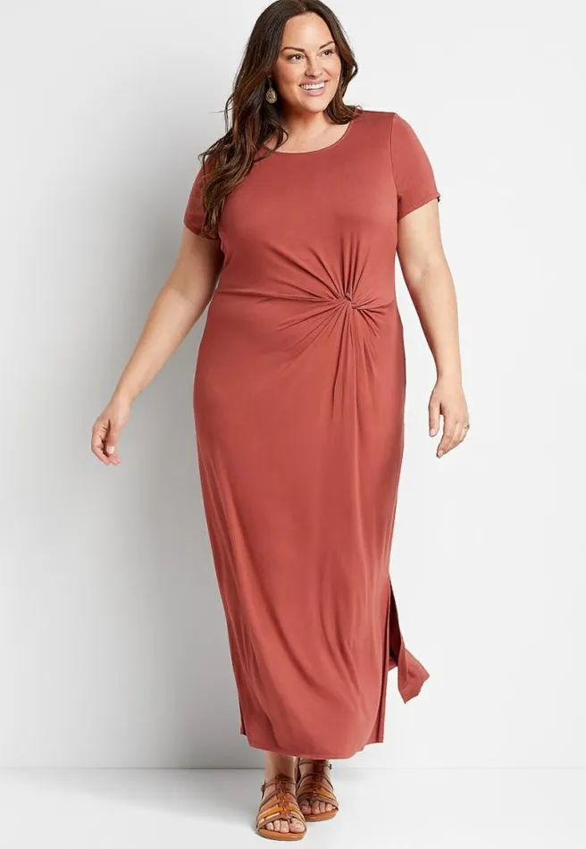 Plus Size 247 Pink Knot Front Maxi Dress Women Maurices Plus Dresses and Jumpsuits
