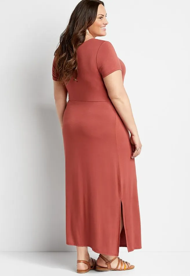 Plus Size 247 Pink Knot Front Maxi Dress Women Maurices Plus Dresses and Jumpsuits