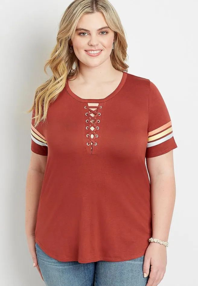 Plus Size 247 Red Lace Up Retro Tee Women Maurices Plus Tops