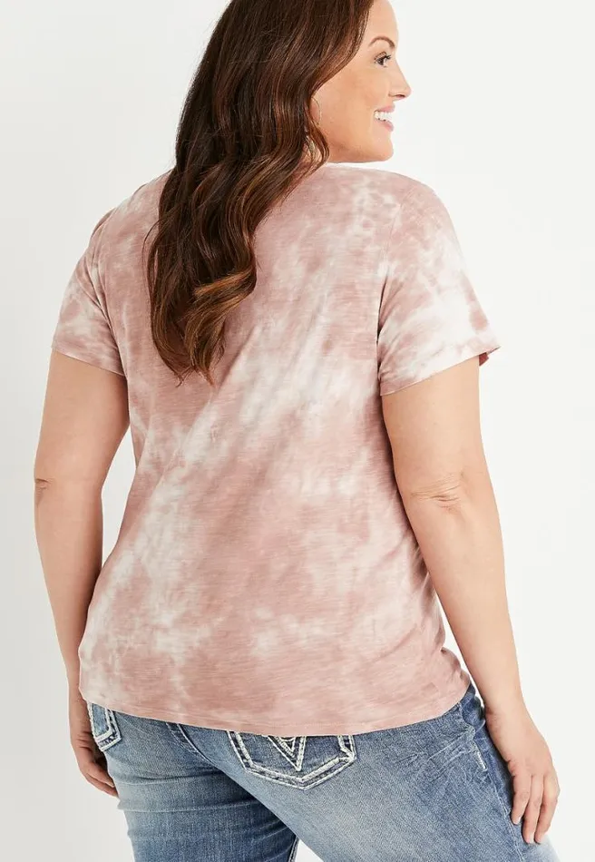 Plus Size 247 Tan Tie Dye Knot Front Baseball Tee Women Maurices Plus Tops